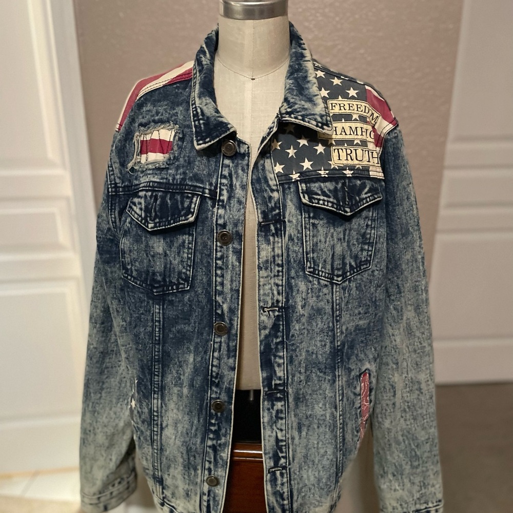 Denim Jacket with American Flag Patch